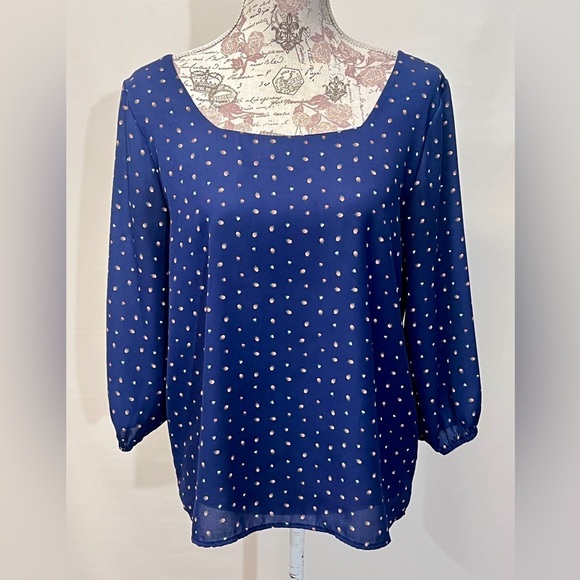 WEST KEI Navy blue floral print blouse size M. - Picture 1 of 11